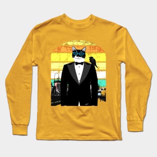 I haz attitude  cute tuxedo cat and crow Cat with glasses  Copyright TeAnne Long Sleeve T-Shirt